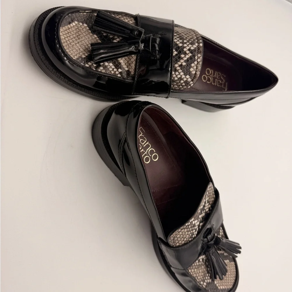 Franco Sarto Lucia Loafer (Women) 8M, BLACK PATENT MULTI Snake Print Lk New